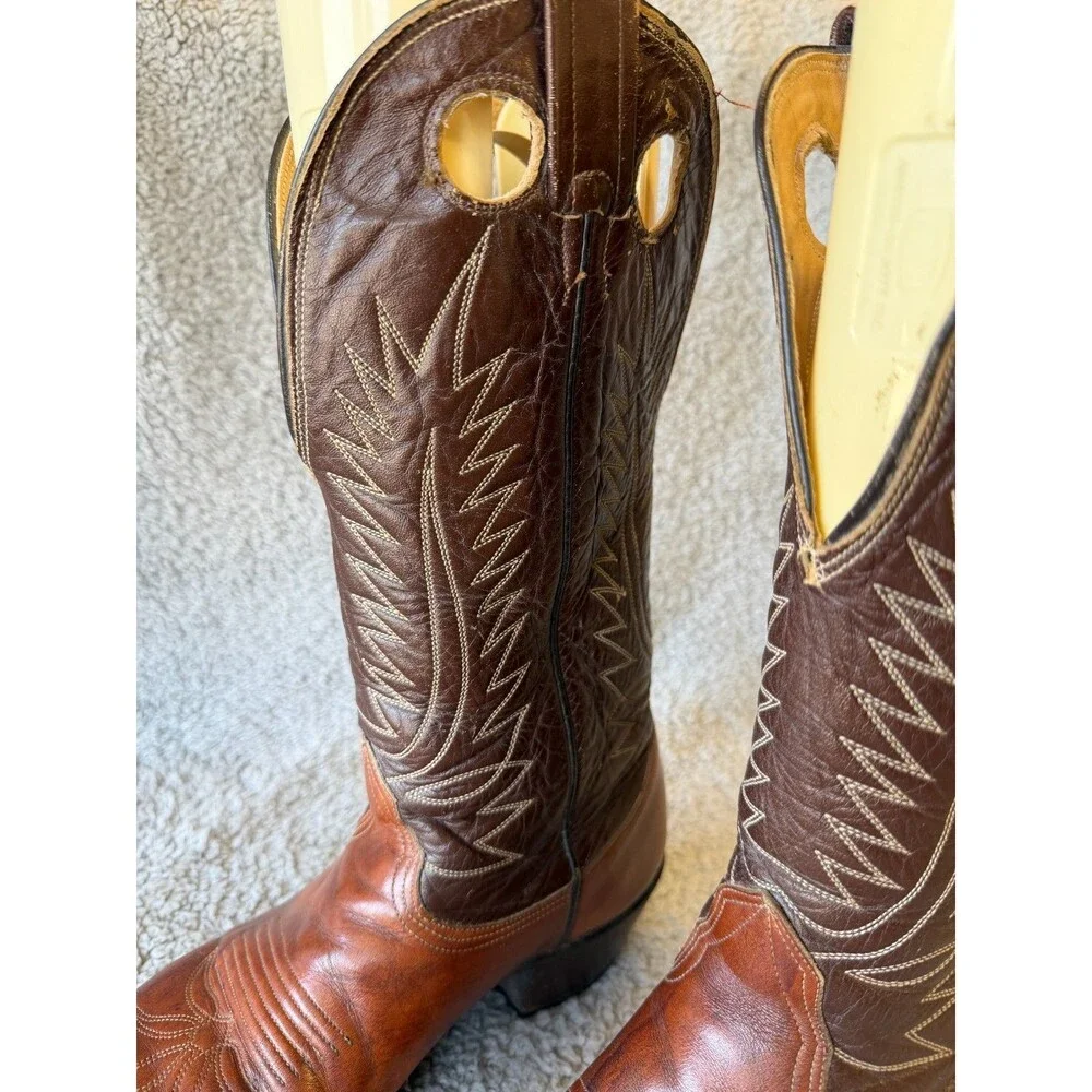 VINTAGE NOCONA Cowboy Boots Mens 9.5D Brown Leather Two Tone Western Rodeo 5016
